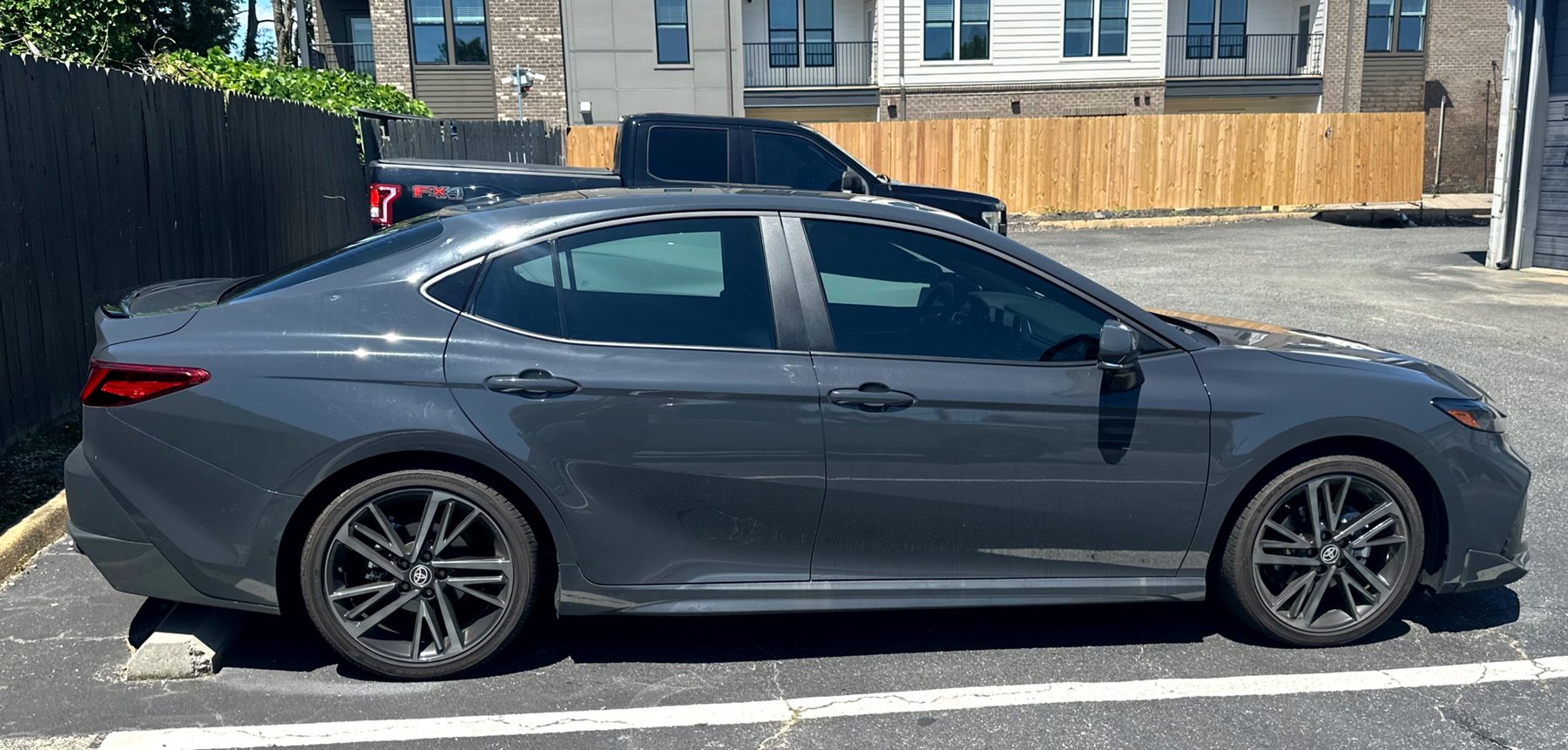 Grey sedan with tinted windows